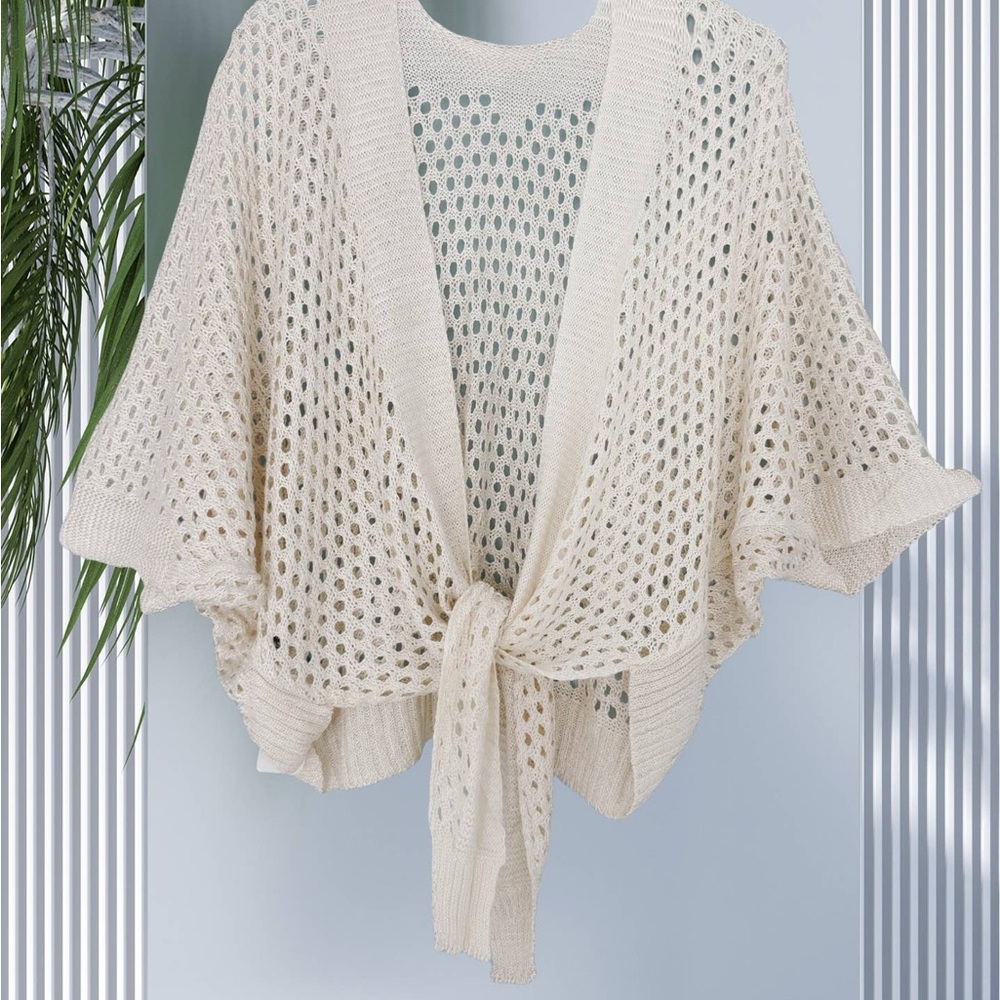 Chic White Poncho Sweater with Fringe Details